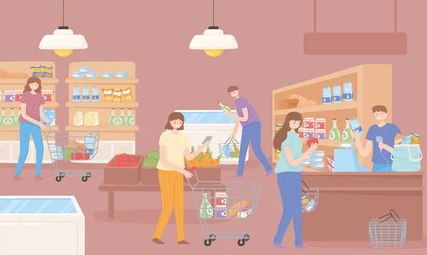 Les gens qui choisissent l'épicerie — Image vectorielle