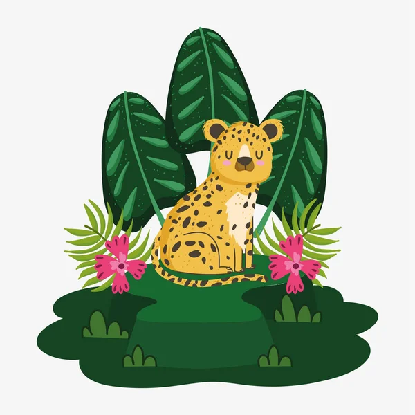 Lindo leopardo en la hierba — Vector de stock