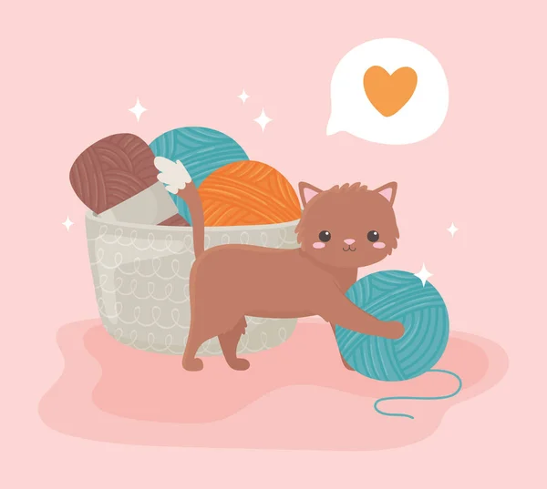 Chat mignon avec des boules de fil — Image vectorielle