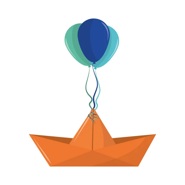 Barco de papel con globos — Vector de stock