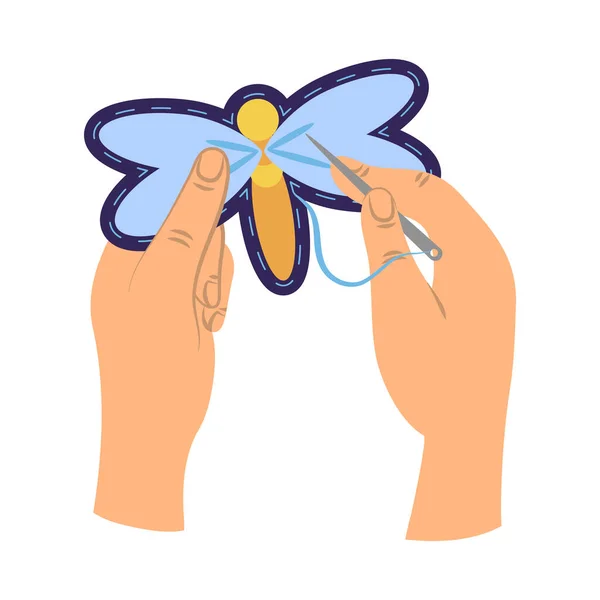Bordar a mão uma borboleta — Vetor de Stock