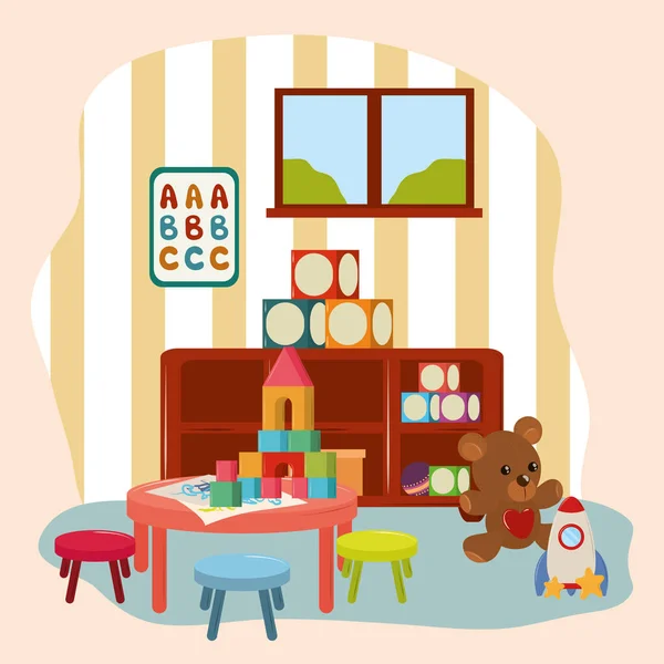 Salle de jeux avec jouets — Image vectorielle