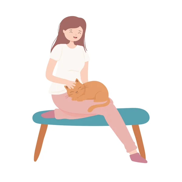 Woman sitting with a cat — Stock Vector