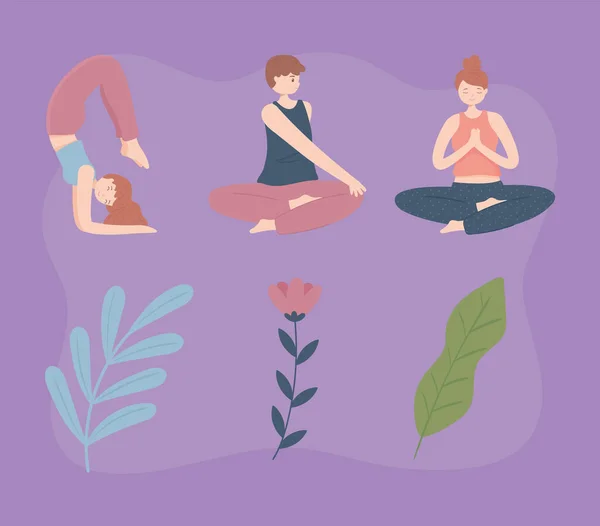 Personas haciendo yoga — Vector de stock