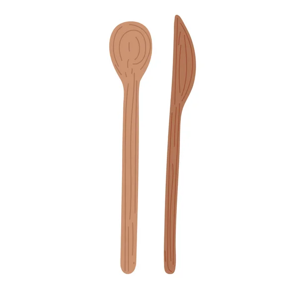 Cucchiaio e coltello di legno — Vettoriale Stock