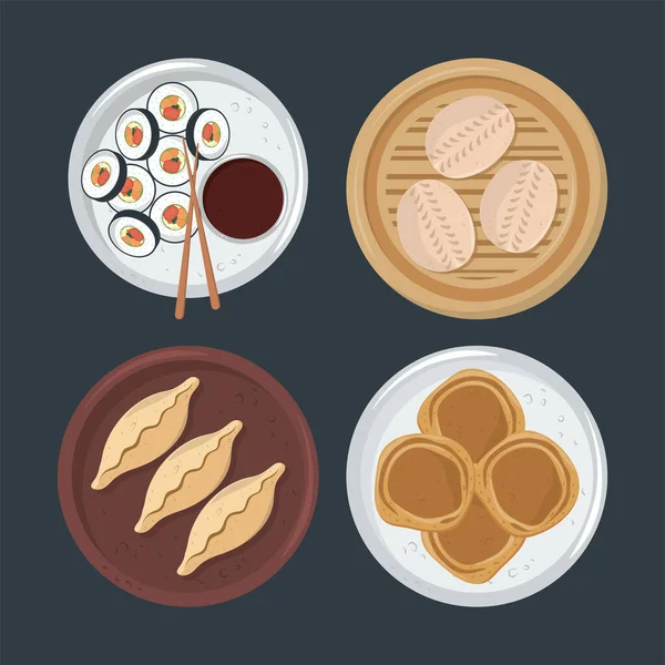 Ensemble de nourriture coréenne — Image vectorielle