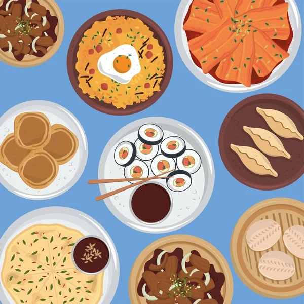 Colección de platos de comida coreana — Vector de stock