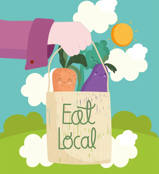 Mão com comer mercado local —  Vetores de Stock