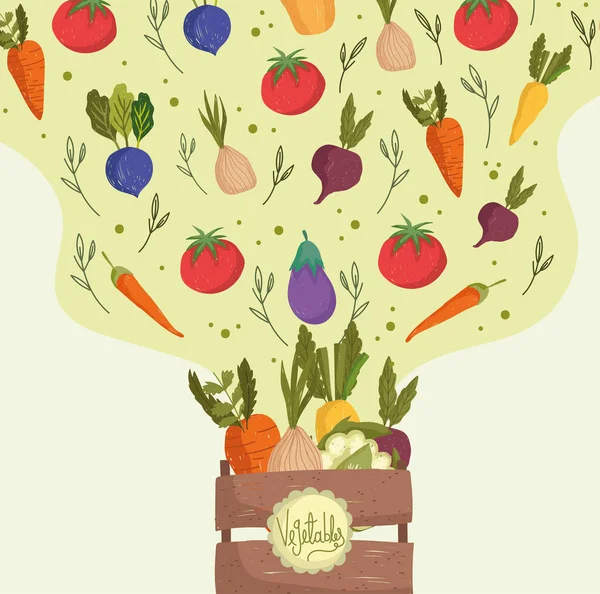 Caída de verduras en la cesta — Vector de stock
