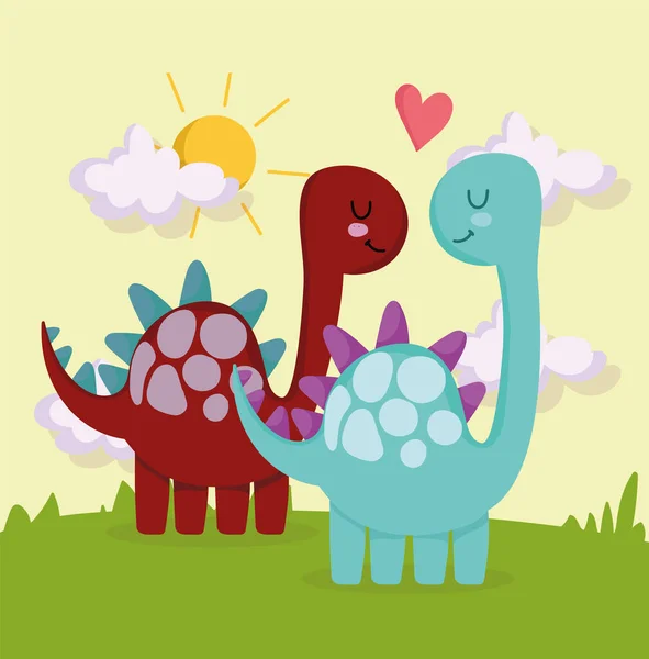 Cute dinosaurs in love — Stock Vector