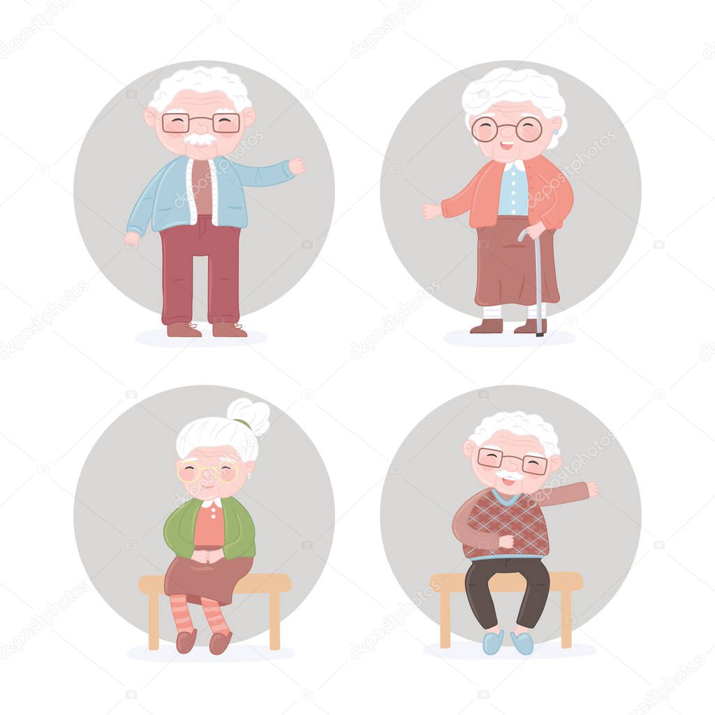icons set old grandparents