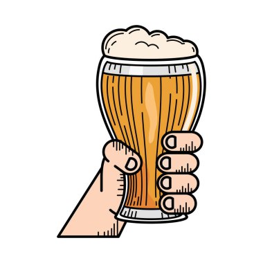 Bira bardağıyla el.