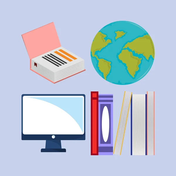Computer mit Büchern — Stockvektor
