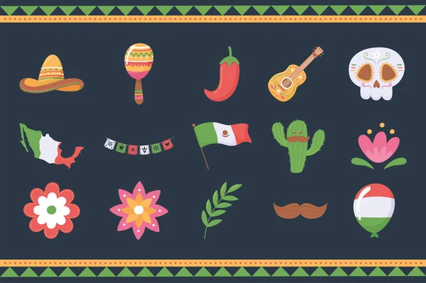 Mexican icons set — Stock Vector