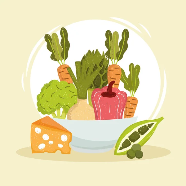 Grönsaksost och skål — Stock vektor