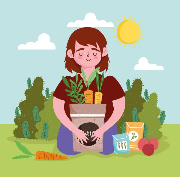 Menino com legumes orgânicos — Vetor de Stock