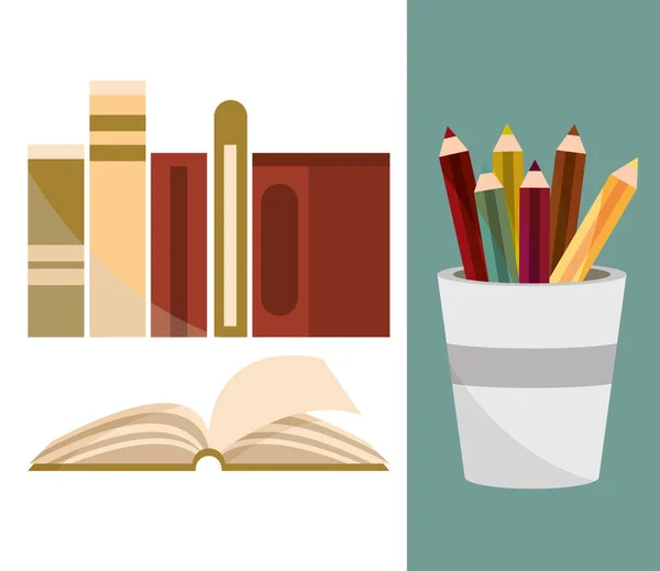 Books and pencils — Stock Vector