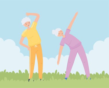 Yaşlı kadınlar egzersiz yapıyor.