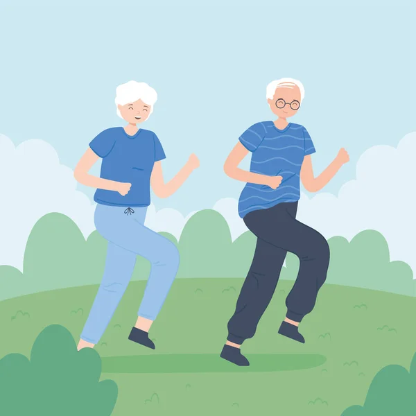 Cute old couple running — Stock Vector