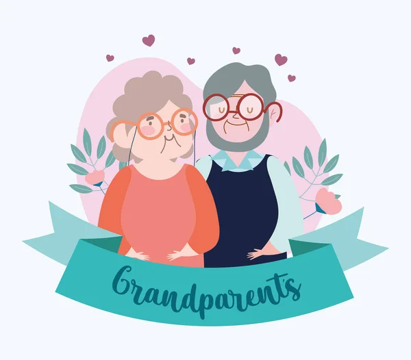 Abuelos pareja con flores — Vector de stock