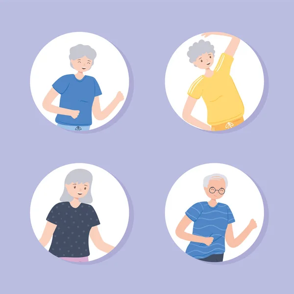 Old people practicing exercises — Stock Vector