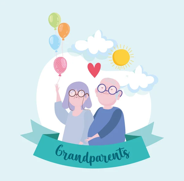 Cute grandparents with balloons — Stock Vector