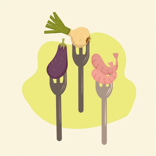 Овощи и креветки — стоковый вектор