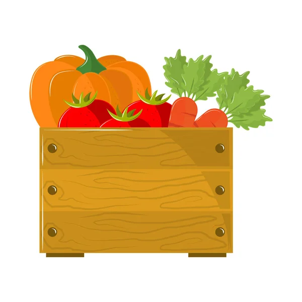 Warzywa w drewnianym koszu — Wektor stockowy