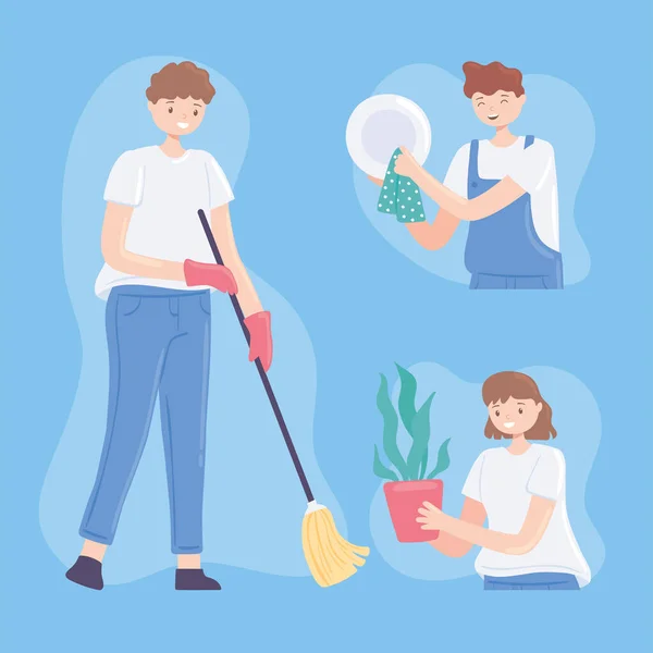 Gente haciendo limpieza — Archivo Imágenes Vectoriales