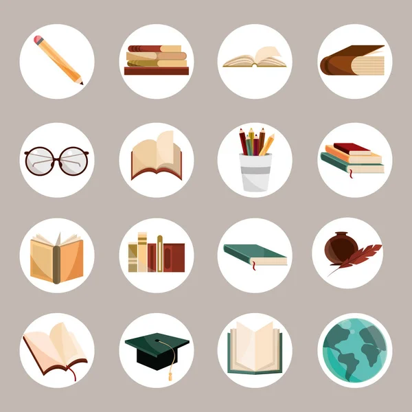 Literacy education icon set — Stock Vector