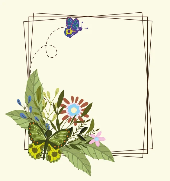 Papillon mignon et fleurs — Image vectorielle