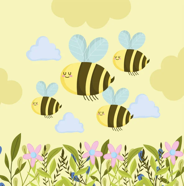 Voler abeilles mignonnes — Image vectorielle