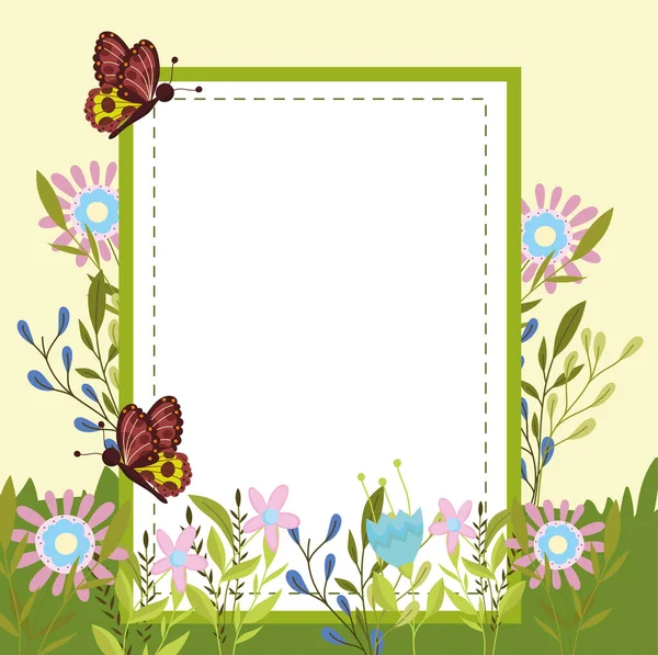 Schmetterlinge Blumen und Banner — Stockvektor