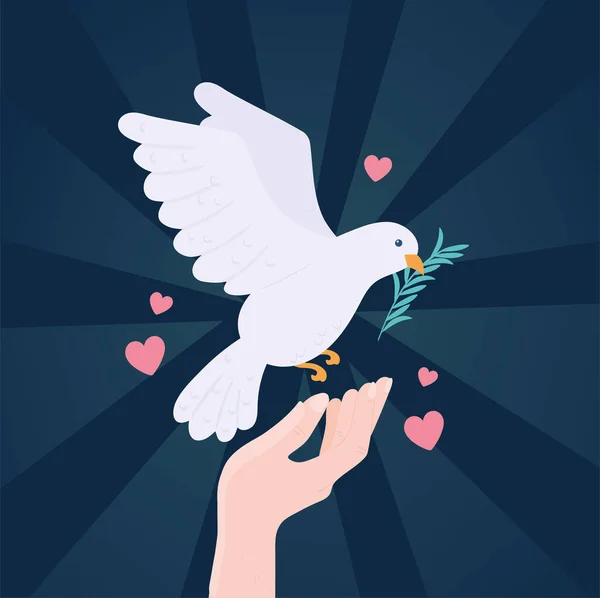 Mani con colomba giornata internazionale della pace — Vettoriale Stock