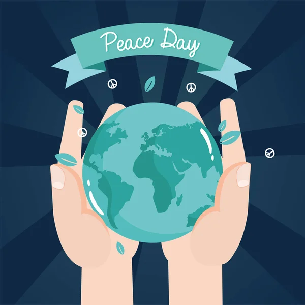 Barış günü, dünyayı kucaklayan eller — Stok Vektör