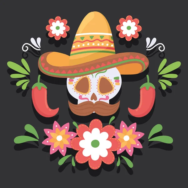 Mexikansk skalle med hatt — Stock vektor
