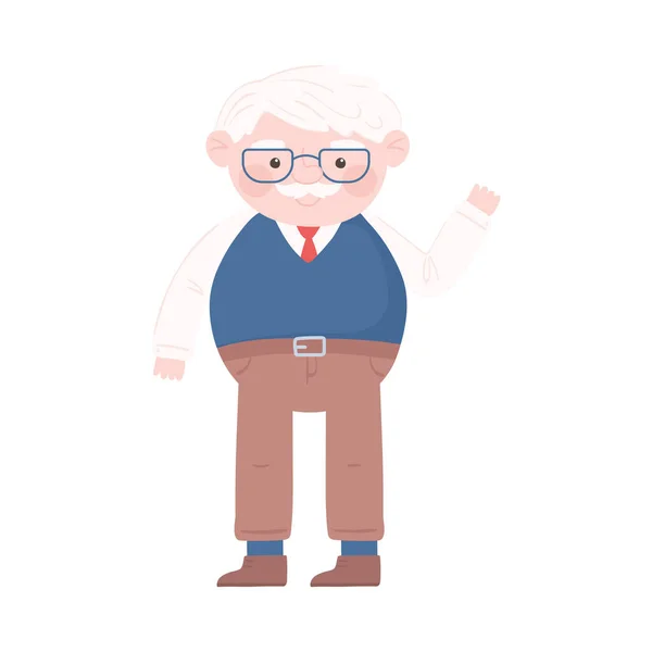 Abuelo saludando mano — Vector de stock