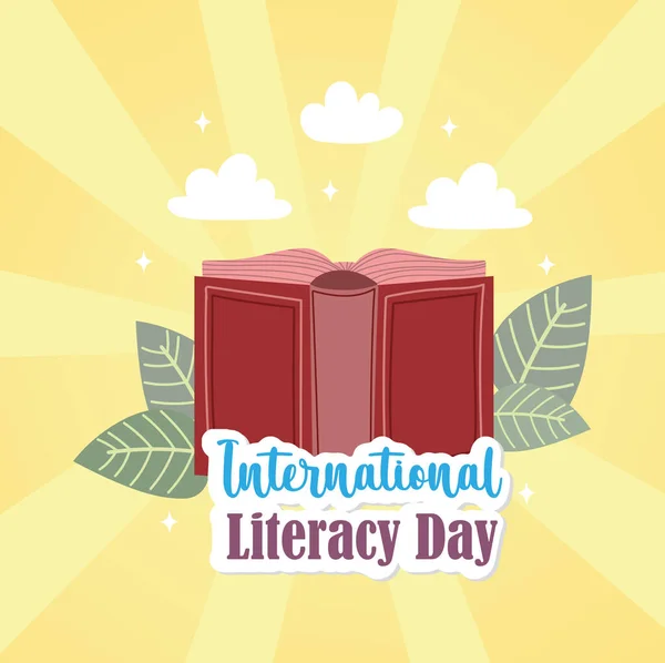 Відкрита книга Міжнародний день грамотності — стоковий вектор