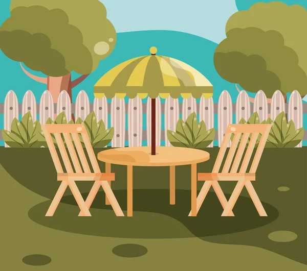 Table de jardin et chaises — Image vectorielle