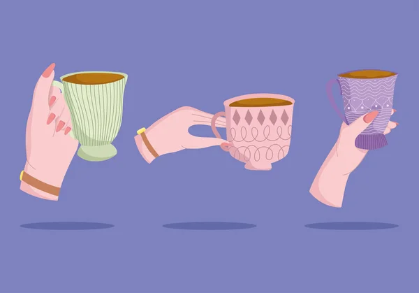 Manos con tazas de café — Archivo Imágenes Vectoriales