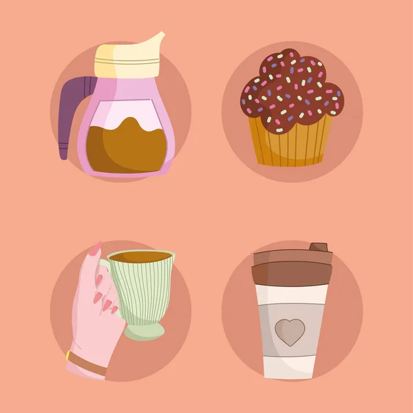 Ensemble de café et cupcake — Image vectorielle