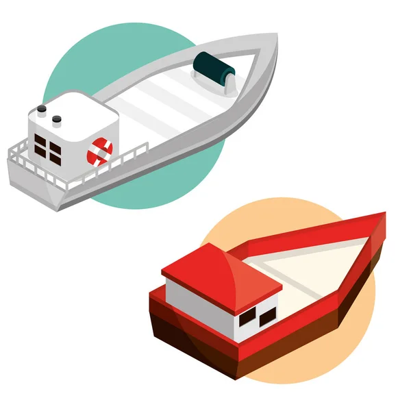 Set barco isométrico — Vector de stock