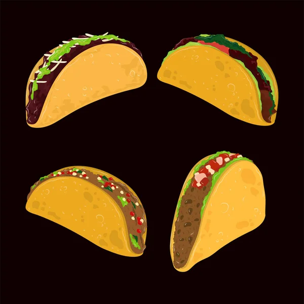 Uppsättning mexikanska tacos — Stock vektor