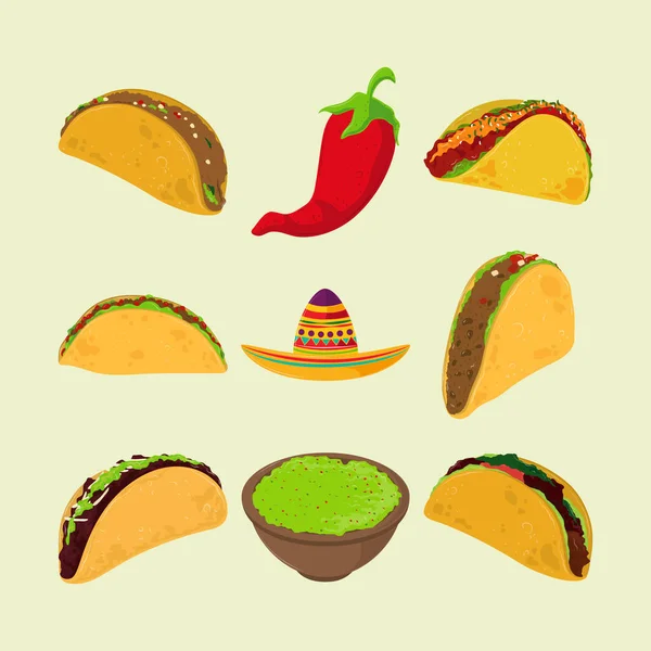 Makanan Meksiko Tacos - Stok Vektor
