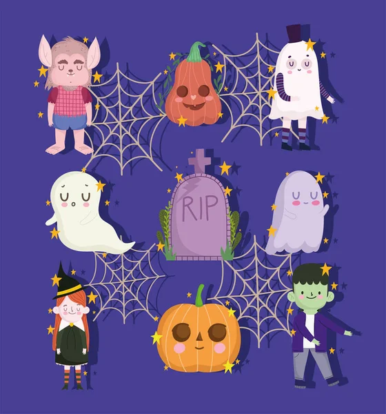 Halloween kids in kostuums — Stockvector