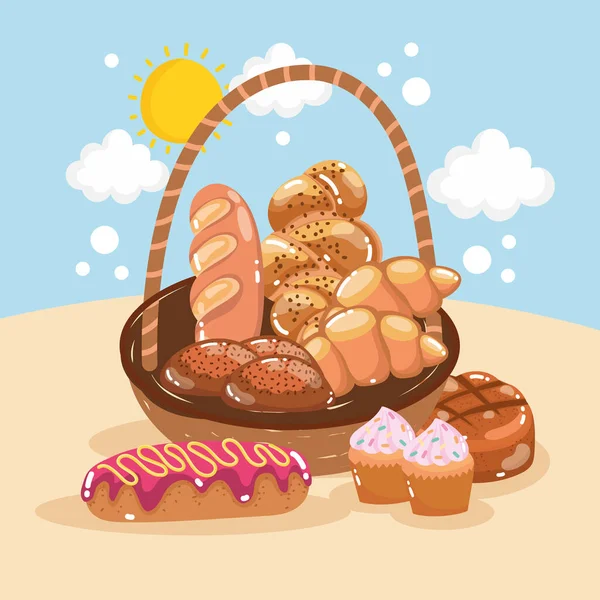 Panier et produit de boulangerie — Image vectorielle