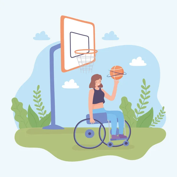 Дівчина з інвалідністю з м'ячем — стоковий вектор