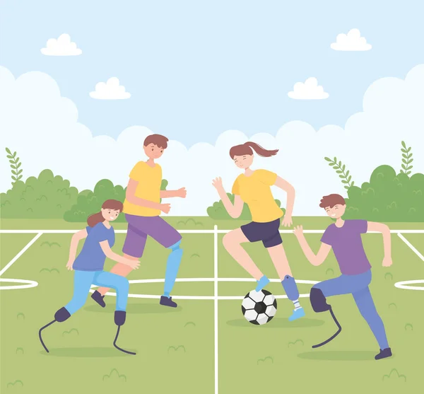 Άτομα με αναπηρία που παίζουν ποδόσφαιρο — Διανυσματικό Αρχείο