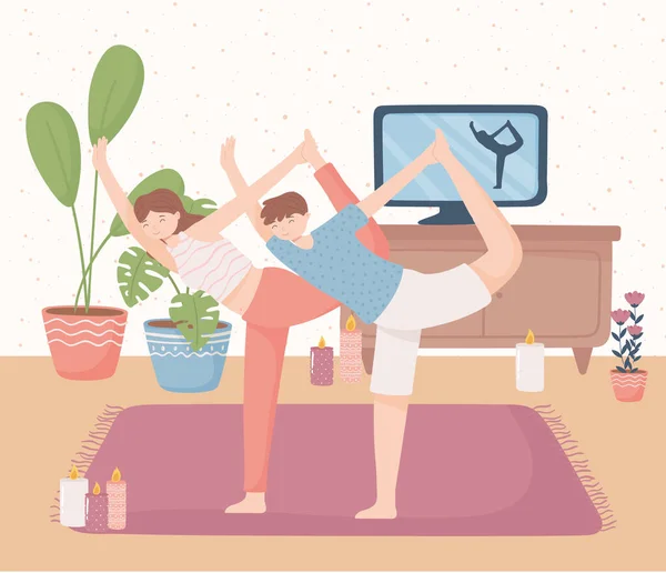 Young people making yoga — Stock Vector