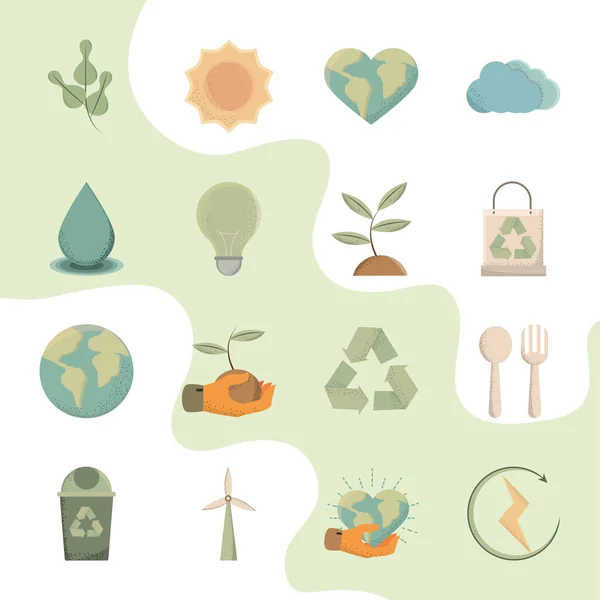 Icone sostenibili ed ecologiche — Vettoriale Stock